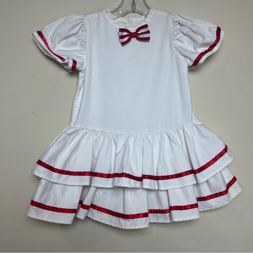 Vintage Mufflings White Red Sailor Ruffles Dress  Bow 4T 80s 90s